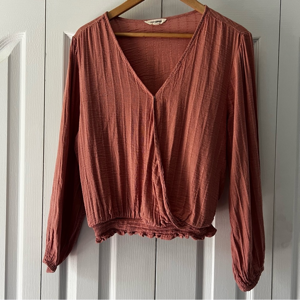 Lucky Brand Women's Pink Top Faux Wrap Blouse Size Large